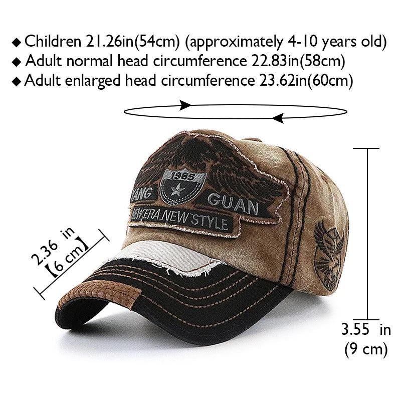 NEW ERA NEW STYLE Eagle Embroidered Large Head Baseball Cap With 3 Sizes To Choose From, Suitable For Families With Children