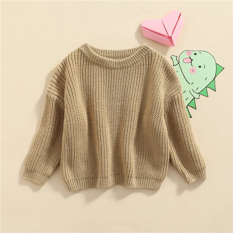 Suefunskry Newborn Baby Girl Boy Knitted Long Sleeve Autumn Winter Sweater Solid Loose Pullover Casual Tops Kids Clothes 3M-5Y