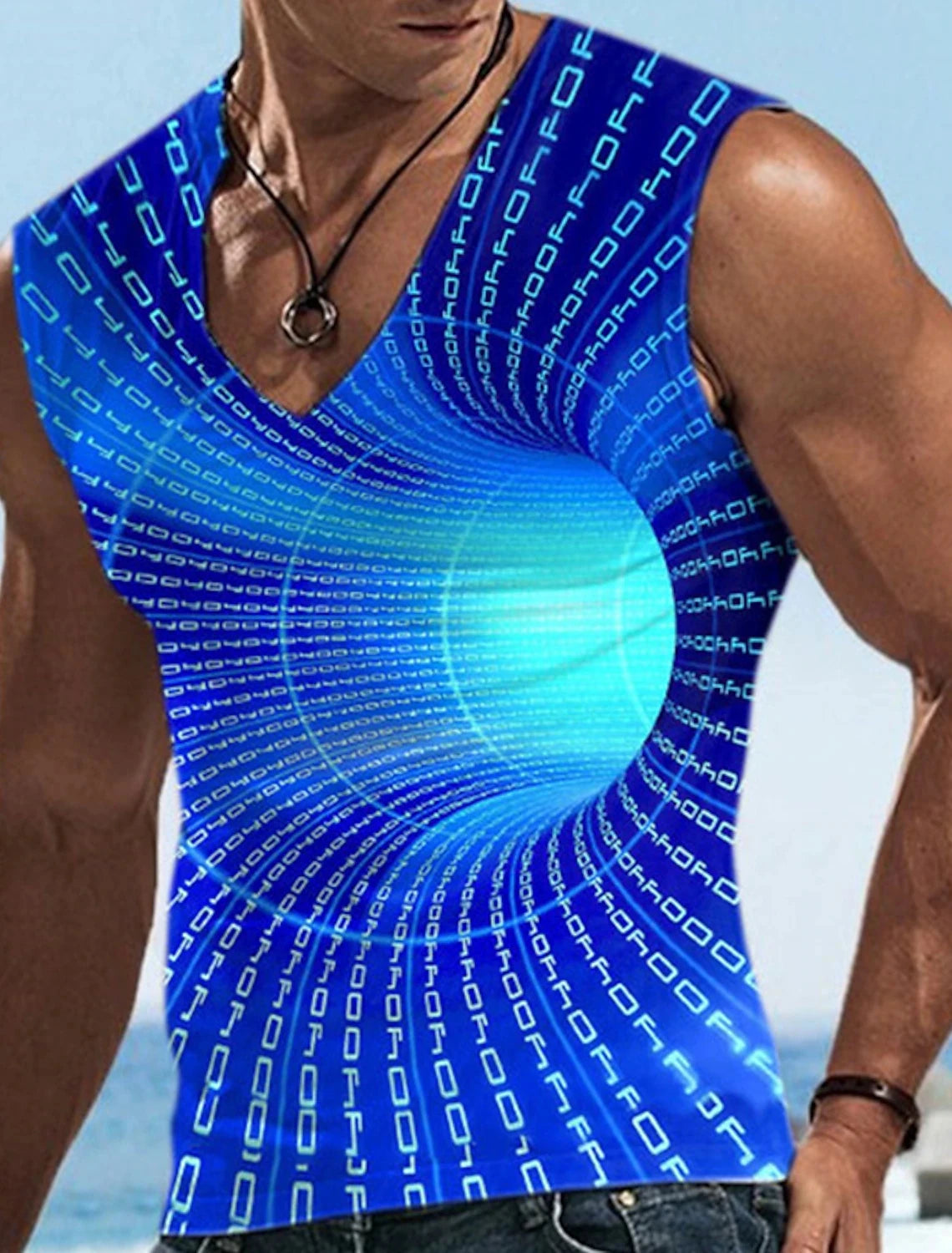 Men\'s Vest Sleeveless T Shirt Patterned Spliced Flame Shirt Casual Muscle V Neck Clothing 3D Printed Sports Running Fitness