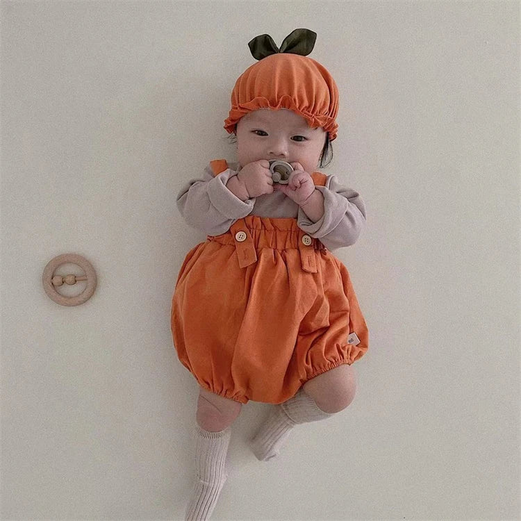 Baby Halloween Costumes Pumpkin Lantern Suspender Short Pants Hat 2pcs Sets Toddler Boys Girls jack-o'-lantern Outfits