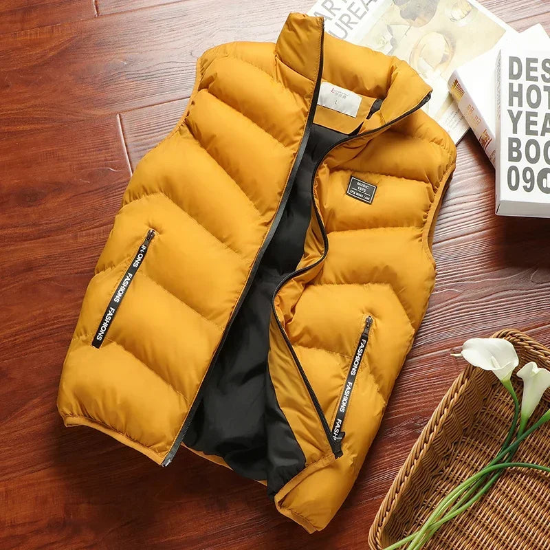 2025 New Puffer Sleeveless Coats Mens Solid Color Down Jacket Winter Warm Vest Jacket Men Waistcoat Outwear Windbreaker Clothing