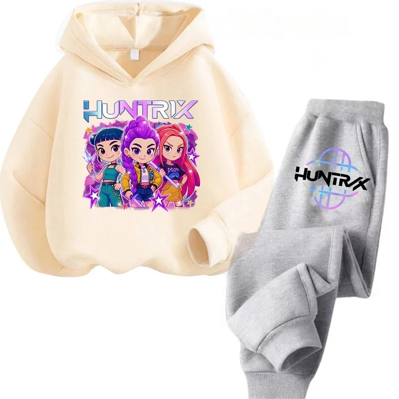 2025 movie korean style Sets Children Hoodies Kpop Demon Hunters Pullover Sweatshirt Trucksuit Cartoon Girls Boy Kids Clothes