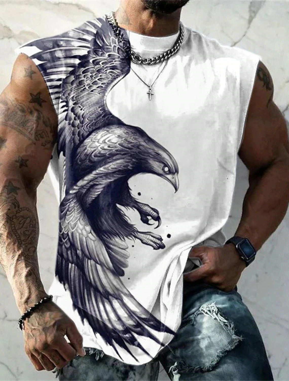 Men's Crew Neck Vest Side Totem 3D Printed Outdoor Street Sleeveless Printed Clothing Sports Casual Plus Men's Sports Vest