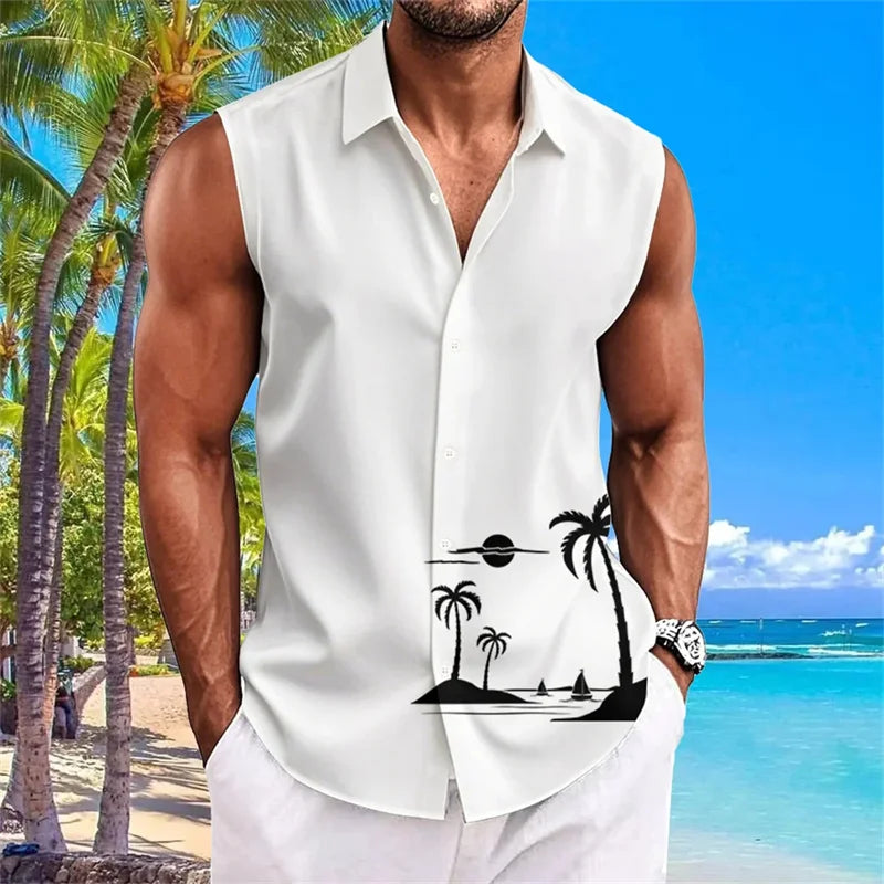 Men's Quick Dry Sleeveless Shirt 3D Printed Party Button Street Entertainment Beach Holiday Fashion Trend Summer New