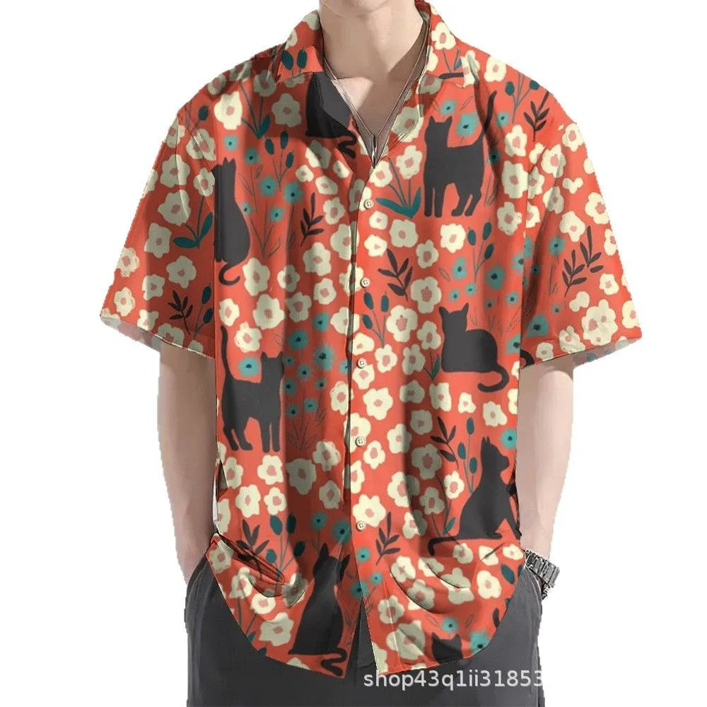 New Men's Hawaii Yellow Shirts Creative Chinese Landscape Painting Short Sleeve Aloha Shirts Cuban Style Summer Plus Size