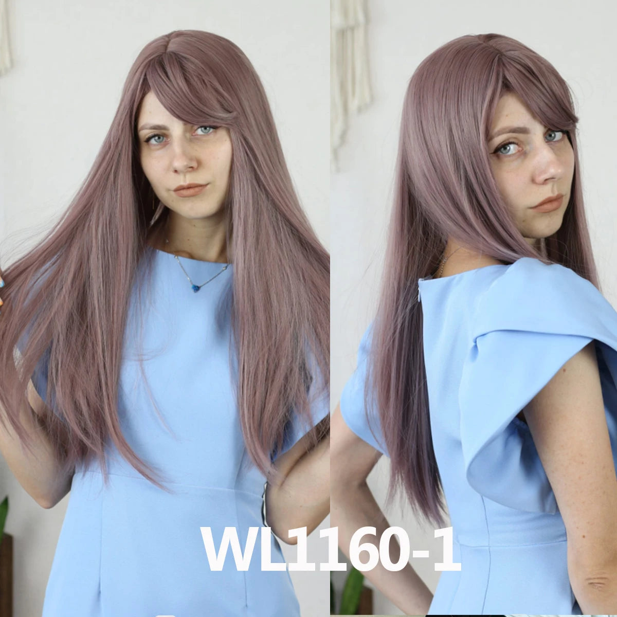LOUIS FERRE Black Pink Ombre Synthetic Wigs for Cosplay Long Straight Layered Wigs with Bangs for Women Heat Resistant Fake Hair