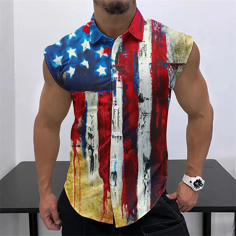 Hawaiian Men's Shirt Coconut Print Flap Collar Sleeveless Top Beach Holiday Style Shirt Fashion Men's Clothing