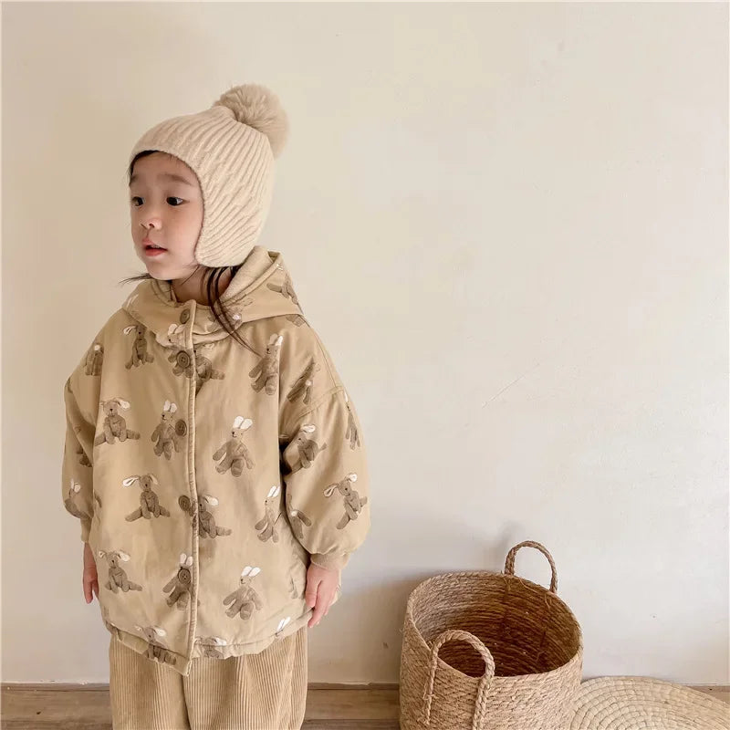 Children From 1 To 7 Years Outerwear Cartoon Kids Thick Padded Coat With Hood Korean Baby Clothing Girl Boy Jacket Warm Winter