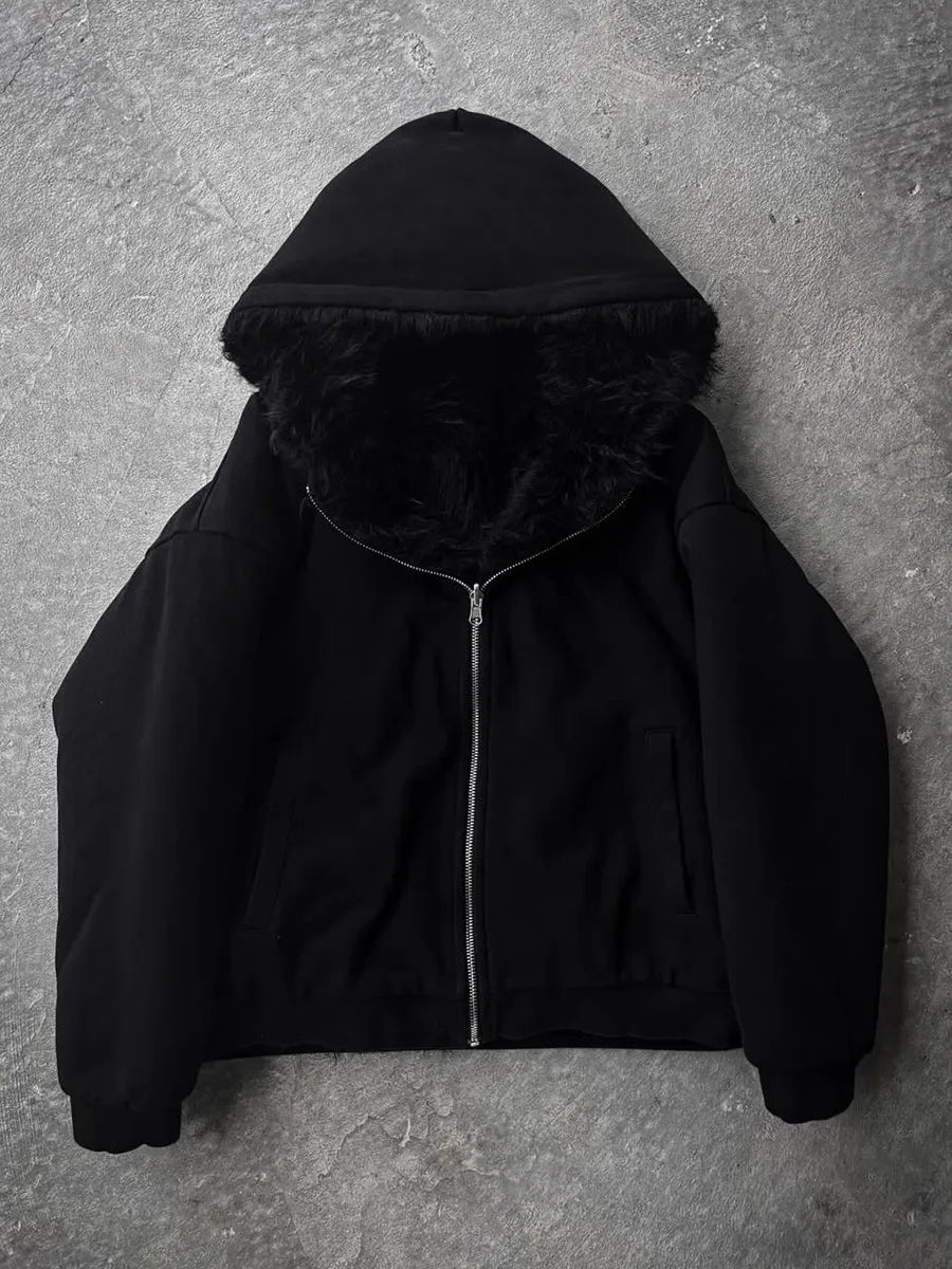 Mauroicardi Autumn Winter Oversized Thickened Warm Black Reversible Faux Fur Parka Coat Men with Hood Zipper Fluffy Jacket 2025