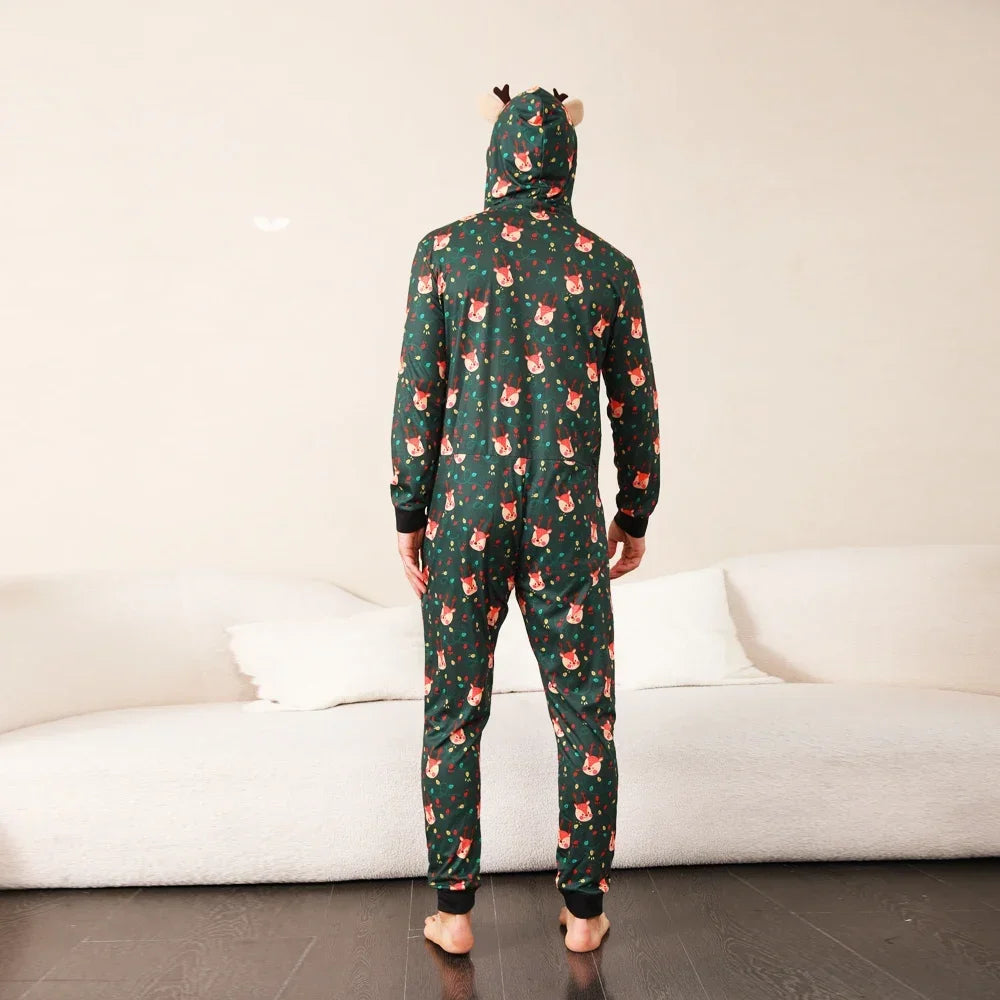 Christmas Gift Mother Father Kids Matching Outfits Cute Deer Ear Hooded Romper Overall Soft Loose One-Piece Pajamas Family Look