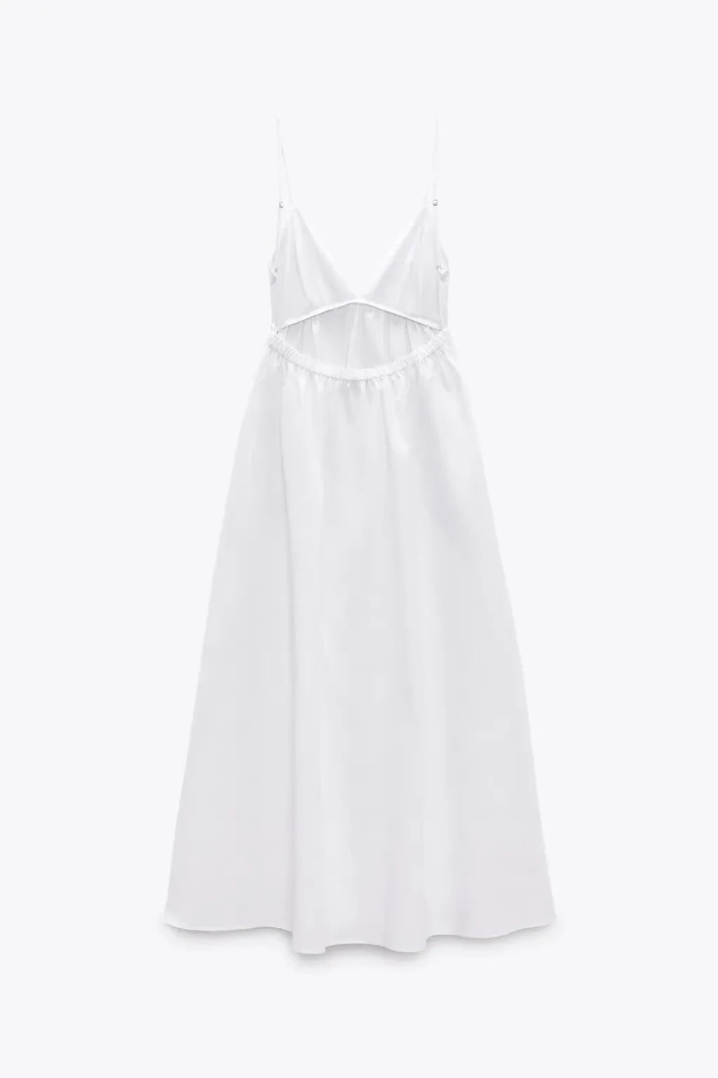 Women's Backless Midi Dress Waistband V Neck Solid Pullover High Waisted Loose Fitting Camisole A-line Skirt New Chic Dress
