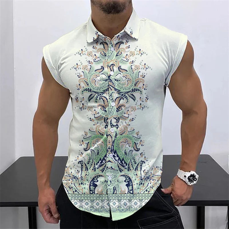 Men's Quick Dry Sleeveless Shirt 3D Printed Party Button Street Entertainment Beach Holiday Fashion Trend Summer New