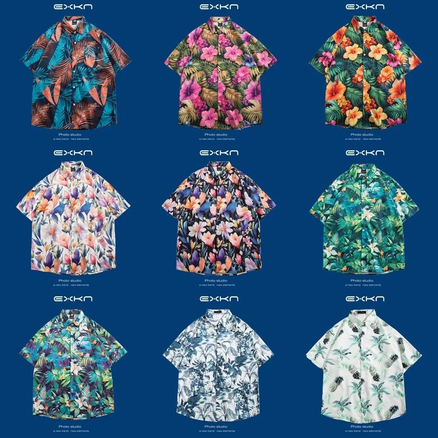 Hawaiian Print Loose Fit Short Sleeve Men's Shirt Thai Style Restaurant Casual Fashion Beach Vacation Shirt Polyester Quick Dry