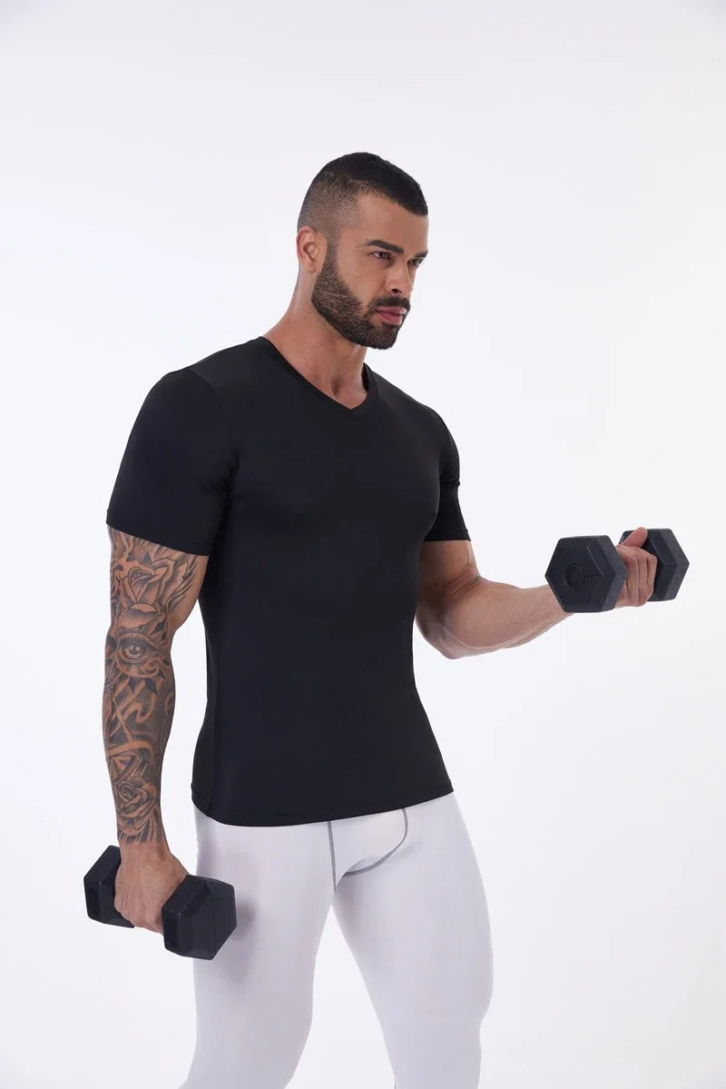 Compression Shirt Men Fitness Gym Body Shaper Sport Running Short Sleeve T-Shirt Rashgard Tops Tee Quick Dry Tops Male Shapewear