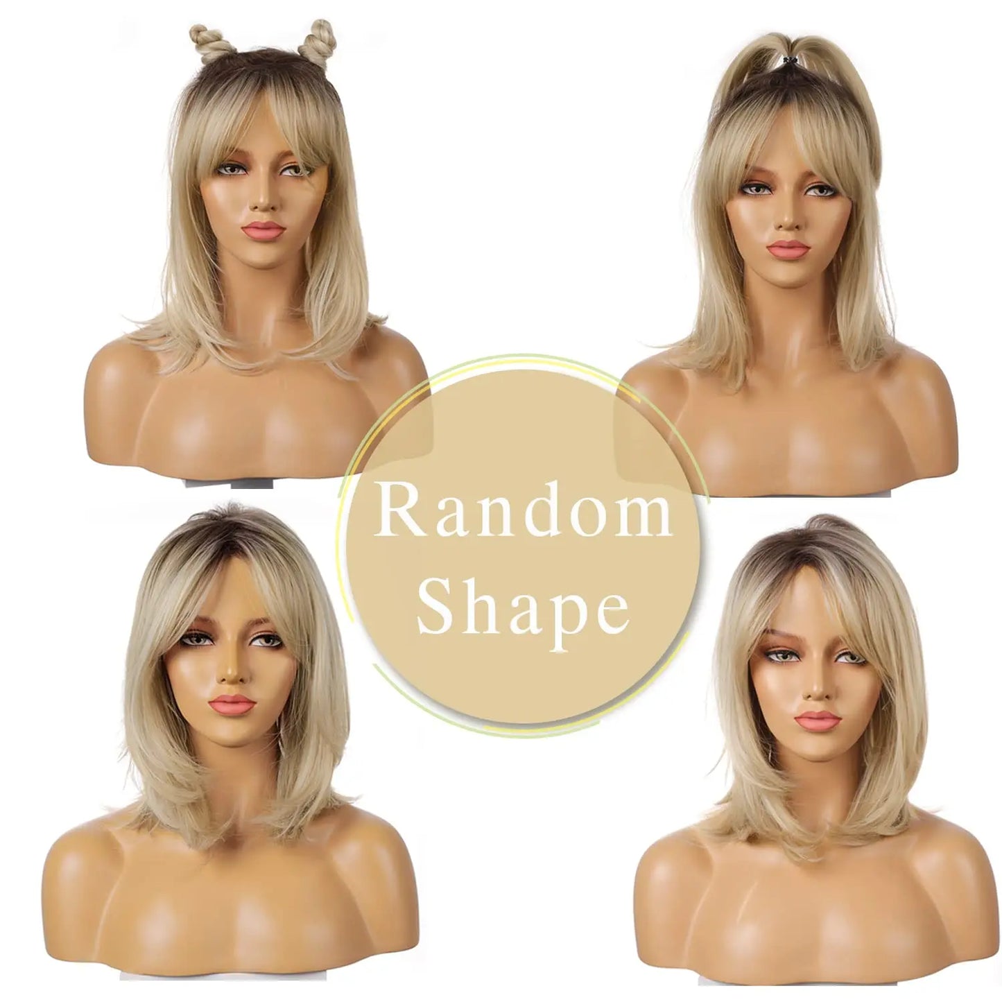 ALAN EATON Layered Synthetic Wigs with Bangs Straight Short Highlights Blonde Hair Wig with for Women Natural Daily Cosplay Wigs