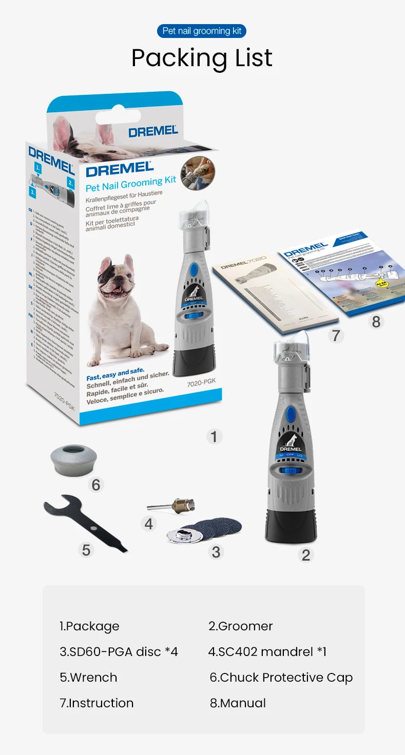 Dremel 7020 PGK Pet Nail Grinder Quiet Electric Dog Nail File Care Set Safety Dog Nail Clippers Trimmers Tools Battery Powered