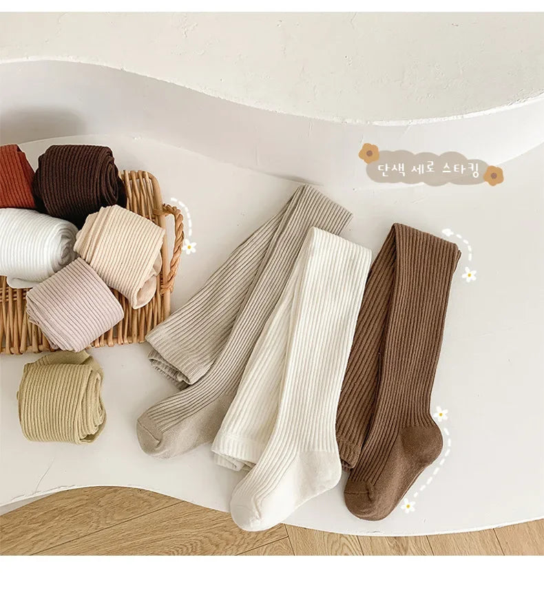 Baby Boys Girls School Student Uniform Pantyhose Pants Striped Leggings Tights Solid Stretch Kids Children Knitting Trousers