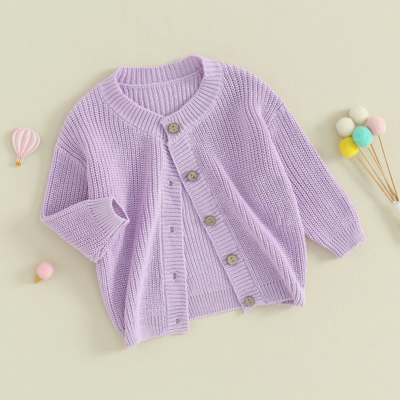 Suefunskry Baby Boys Girls Autumn Winter Knitted Sweater Long Sleeve Solid Color Single-breasted Knitwear Cardigan Jacket