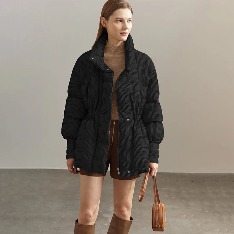 AMII Minimalist Duck Down Puffer Coat Women Winter 2025 Lightweight Stand Collar Lapel Warm Outerwear New Jackets 12344052