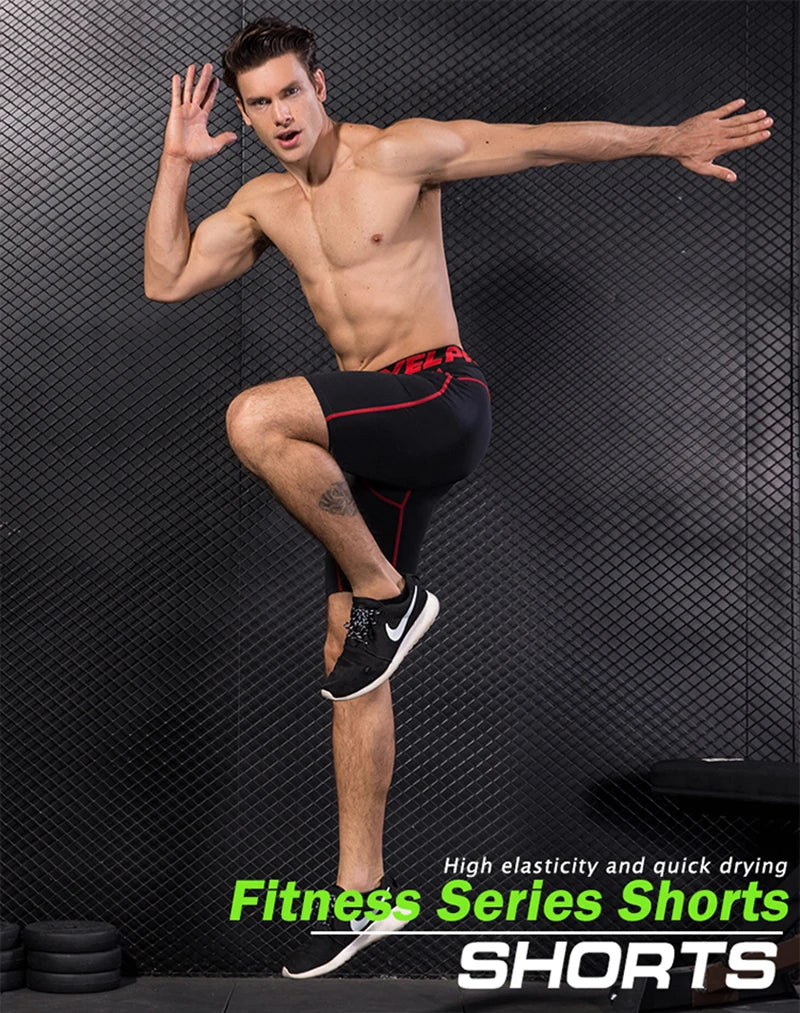 Men Fitness Compression Shorts Running Training Sport Shorts Tight Breathable Quick-drying Stretch Shorts Letter Belt Gym Shorts