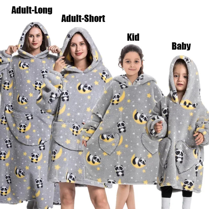 Extra Long Winter Hoodies Sherpa TV Blanket Plush Fleece Family Matching Outfits Sweatshirts Avocado Dinosaur Homewear Oversized