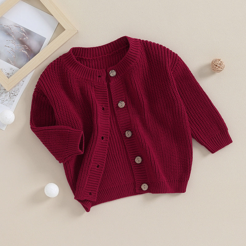 Suefunskry Baby Boys Girls Autumn Winter Knitted Sweater Long Sleeve Solid Color Single-breasted Knitwear Cardigan Jacket