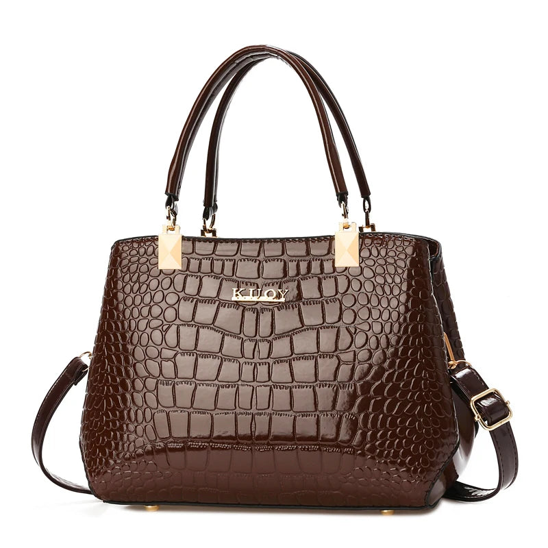 Fashionable Womens Crocodile Pattern Shoulder Bag - Stylish & Durable PU Leather Handbag with Removable Cross-body Strap for Eve