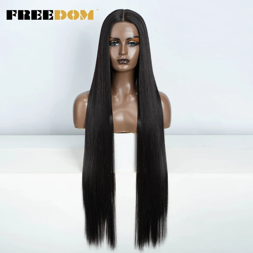 FREEDOM Synthetic Lace Front Wigs For Women Straight Hair Synthetic Lace Wigs 38 Inch Ombre Long Cosplay Wigs Blonde Pink Wig