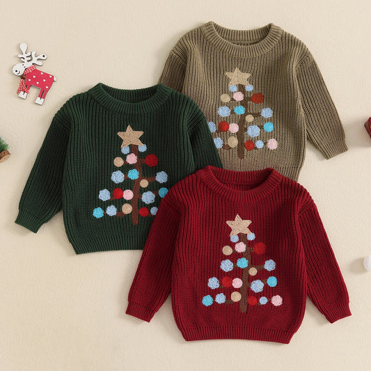 0-3Years Baby Boy Girl Christmas Sweaters Fall Winter Tree Pattern Long Sleeve Crew Neck Warm Knit Pullover Tops Kids Knitwears