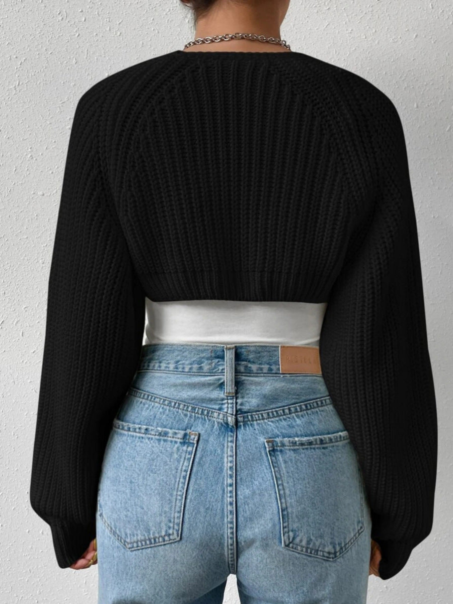 Women s Open Front Cropped Cardigan Long Sleeve Solid Color Ribbed Knit Shrug Sweater Bolero Tops
