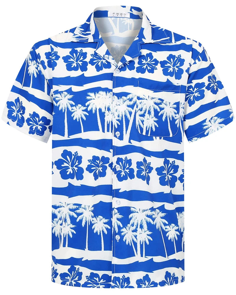 Summer Fashion Mens Hawaiian Shirts Short Sleeve Button Coconut Tree Printed Casual Beach Aloha Shirt Plus Size 6XL Hombre Ropa