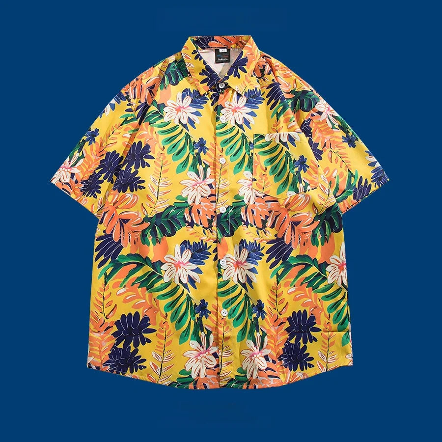 Hawaii Flower Men's Shirt Thai Style Loose Sleeveless Beach Casual Fashionable Shirt for Youth Suitable for All Seasons