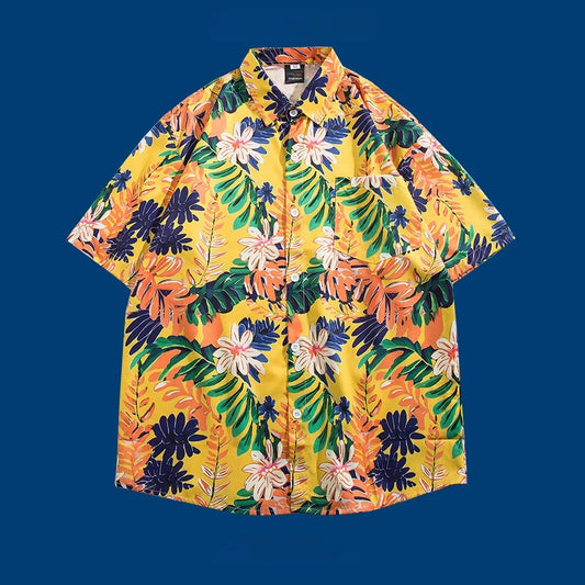 Hawaii Flower Men's Shirt Thai Style Loose Sleeveless Beach Casual Fashionable Shirt for Youth Suitable for All Seasons