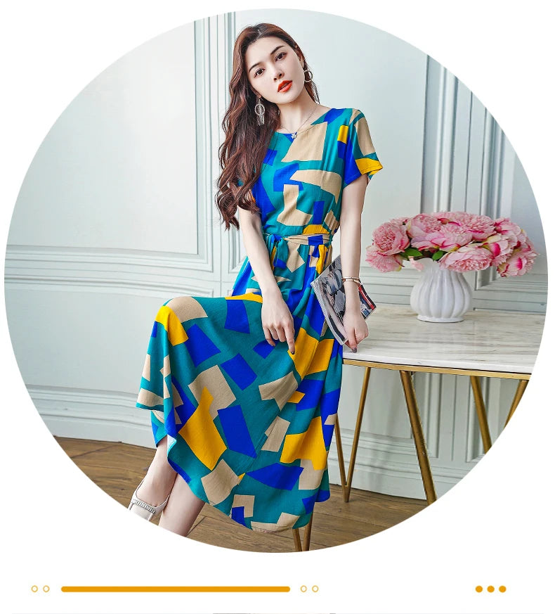 New Fashion Women Summer Dresses Hot Stylish O-Neck Print Floral Bohemian style Casual Loose sleeveless print Long Dress