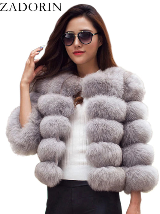 ZADORIN S-6XL Mink Coat Winter Black White Faux Fur Coat Woman Elegant Fluffy Faux Fur Jacket Top Short Fur Coats Woman Clothing