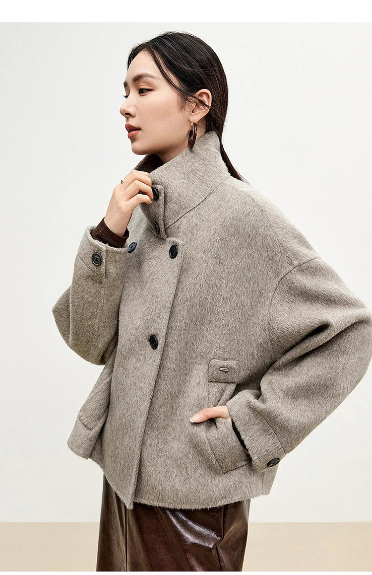 SENTUBILA 100% Wool Coats For Women Winter Jackets 2025 Stand Turtleneck Double Sided Short Outerwears Female Clothes W44O56626