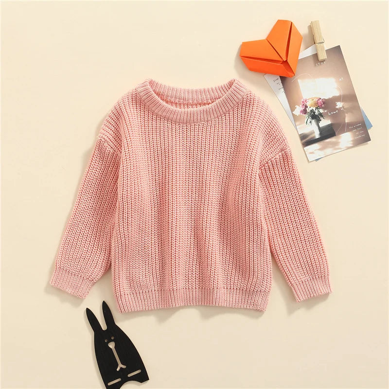 Suefunskry Newborn Baby Girl Boy Knitted Long Sleeve Autumn Winter Sweater Solid Loose Pullover Casual Tops Kids Clothes 3M-5Y