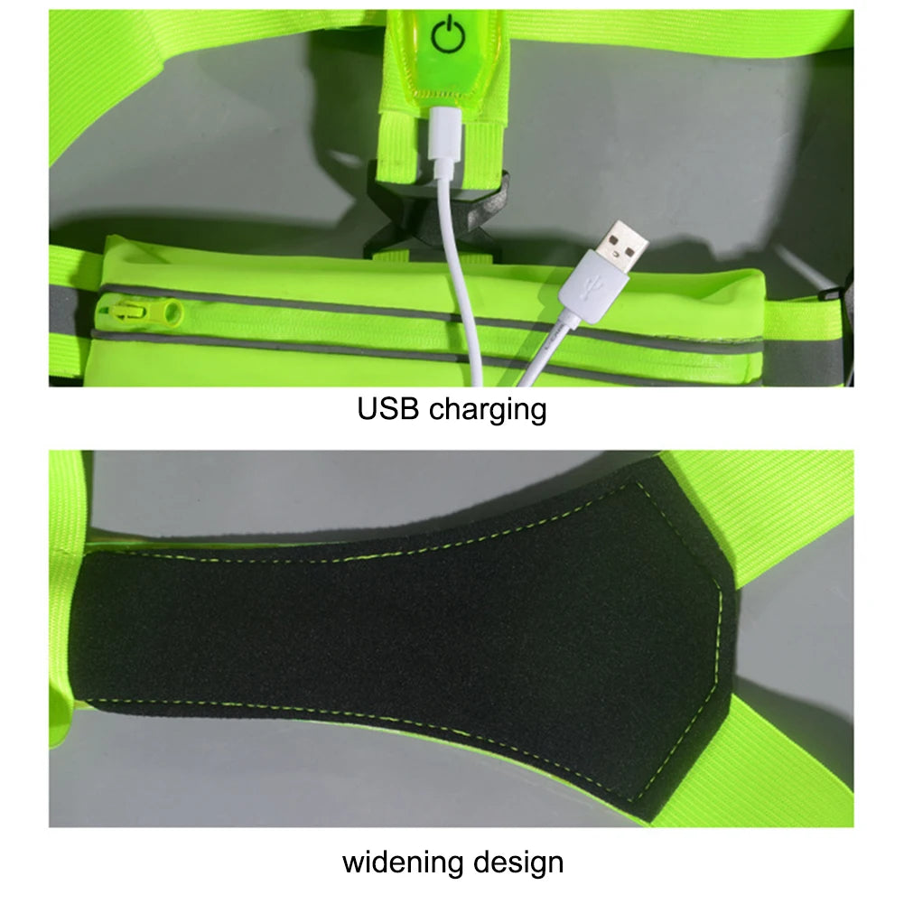 LED Reflective Vest Light Up Running Vest Adjustable Straps Cycling Safety Vest USB Rechargeable 3 Light Modes for Night Running