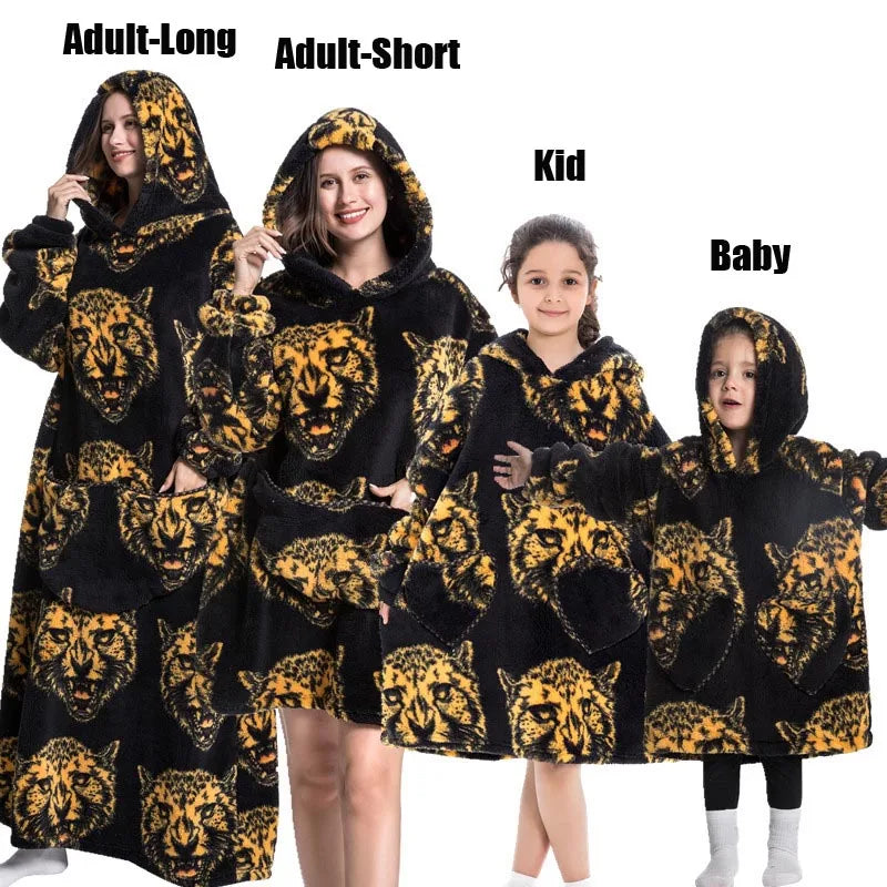 Oversize Winter Sherpa Blanket Plush Polar Fleece Family Matching Hoodie Girls Sweatshirt Homewear Halloween Women Kids Clothes