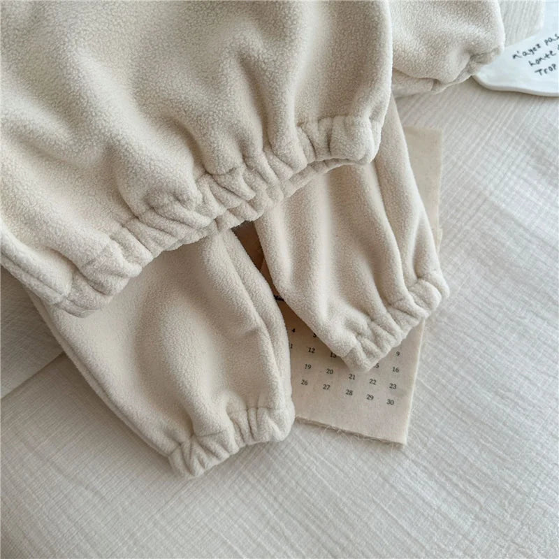 Kids Fleece Warm Set Winter Plus Velvet Outfits Long Sleeved Pullover Tops+Pants 2Pcs Autumn Children's Casual Clothing Suits