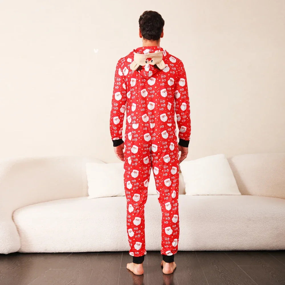 Christmas Gift Mother Father Kids Matching Outfits Cute Deer Ear Hooded Romper Overall Soft Loose One-Piece Pajamas Family Look