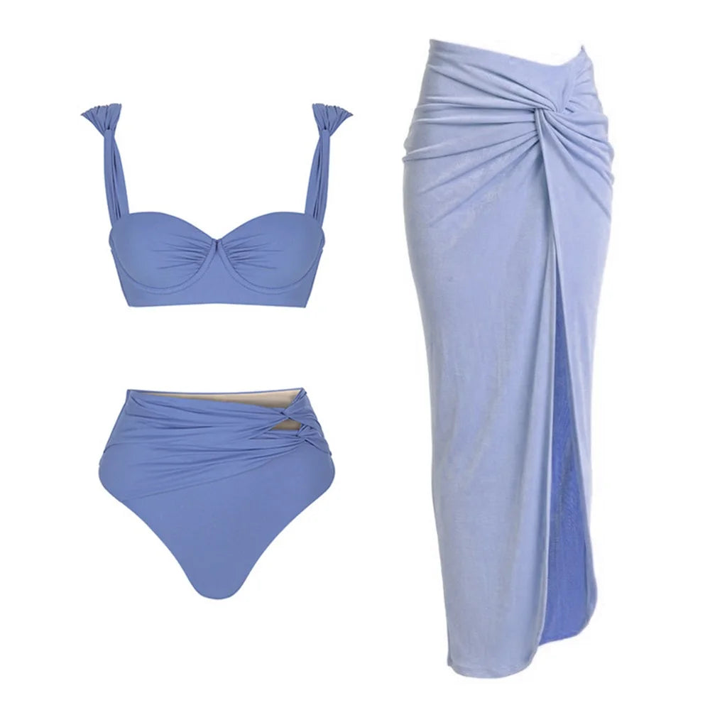 Sexy Bikini Set With Cover Up Luxury Woman Swimsuit Off Shoulder Swimwear High Waist Push Up Biquini Bathsuit Beach Outfits