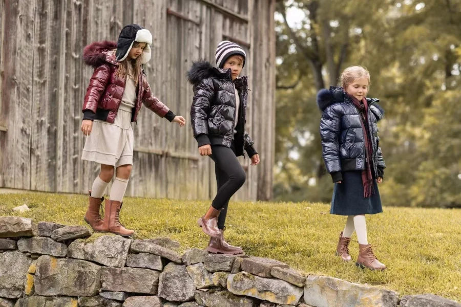 AP 2025 winter children coats waterproof shine fabric and filling  white duck down girls boys outerwear