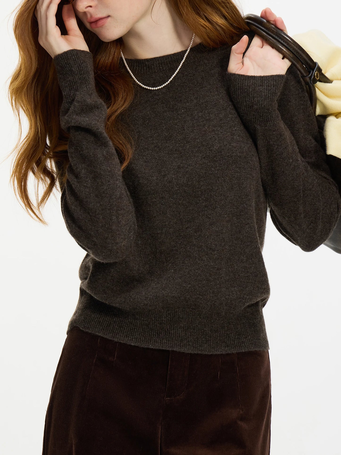 FSLE 100% Wool Seamless One-piece Knit Shirt Sweater For Women Autumn Winter New Design Wool Crew Neck Versatile Casual Sweater