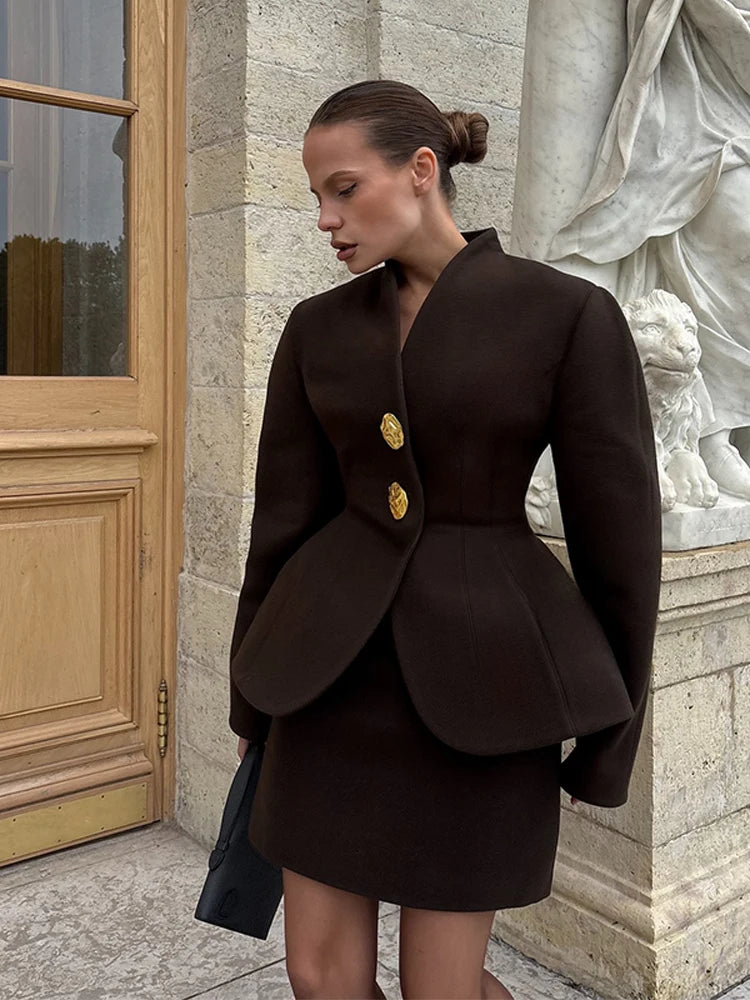 Chic Waist-cinched Blazer Skirt Women Set Elegant Long Sleeve Single Breasted Coat Hip Package Skirts Spring Lady 2 Pieces Sets