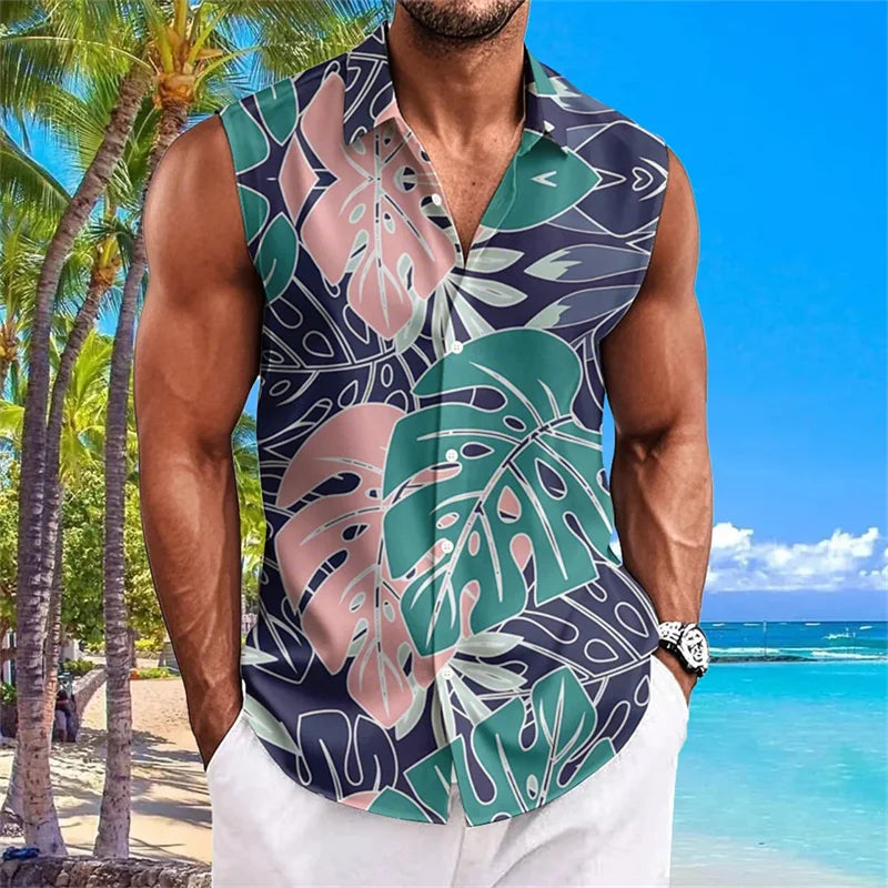 New Men's Sleeveless Shirt Summer Solid Color Comfort Casual Collar Beach Style Plus Size Men's Shirt