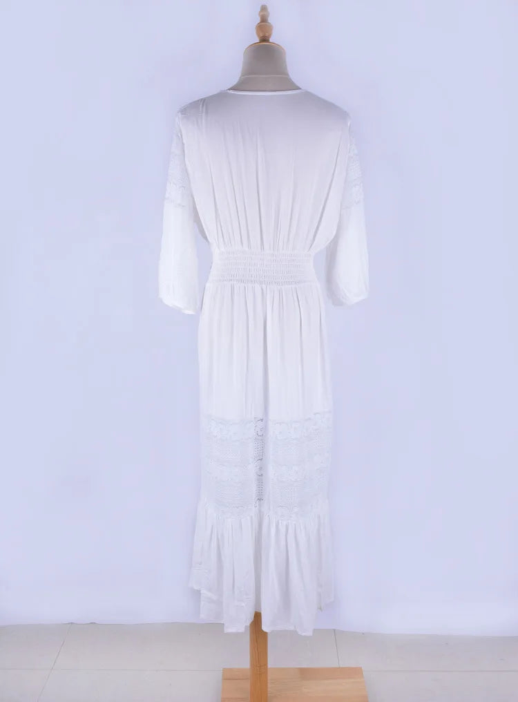2024 New Self Tight Kaftan Beach Tunic Beach Cover up Saida de Praia Swimsuit Women Bikini cover up Pareo Sarong Beachwear Swim