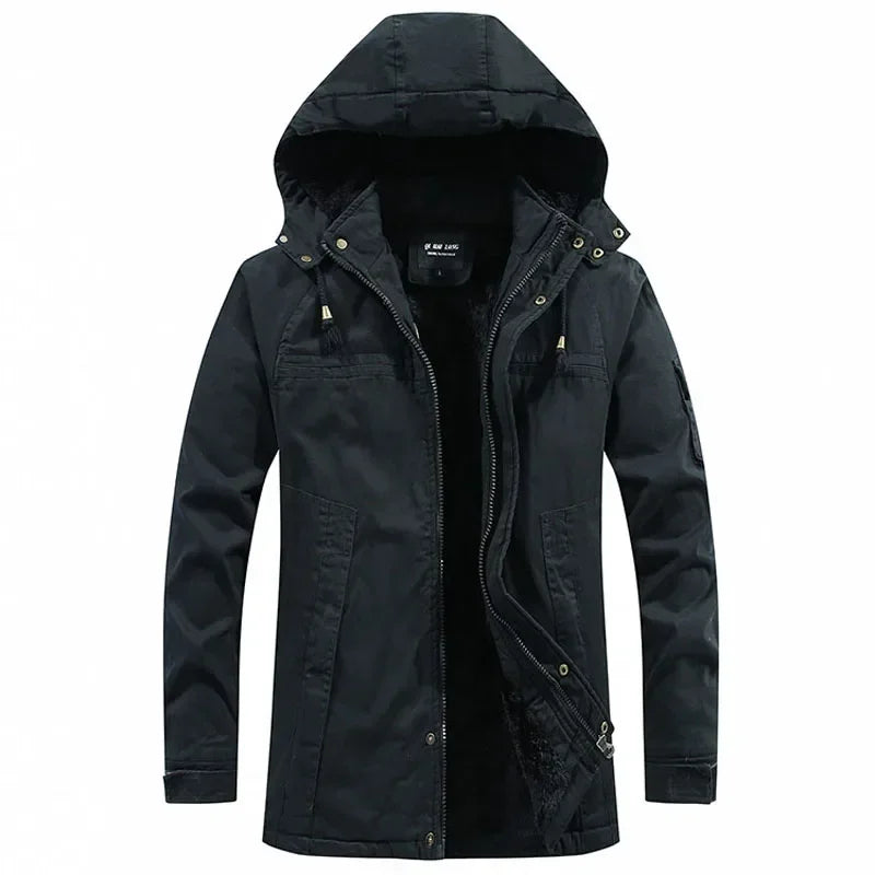 Parkas Coat Military Windproof Hooded Jackets Man Washed Cotton Thick Fleece Casual New  Winter Warm Varsity Jacket Men