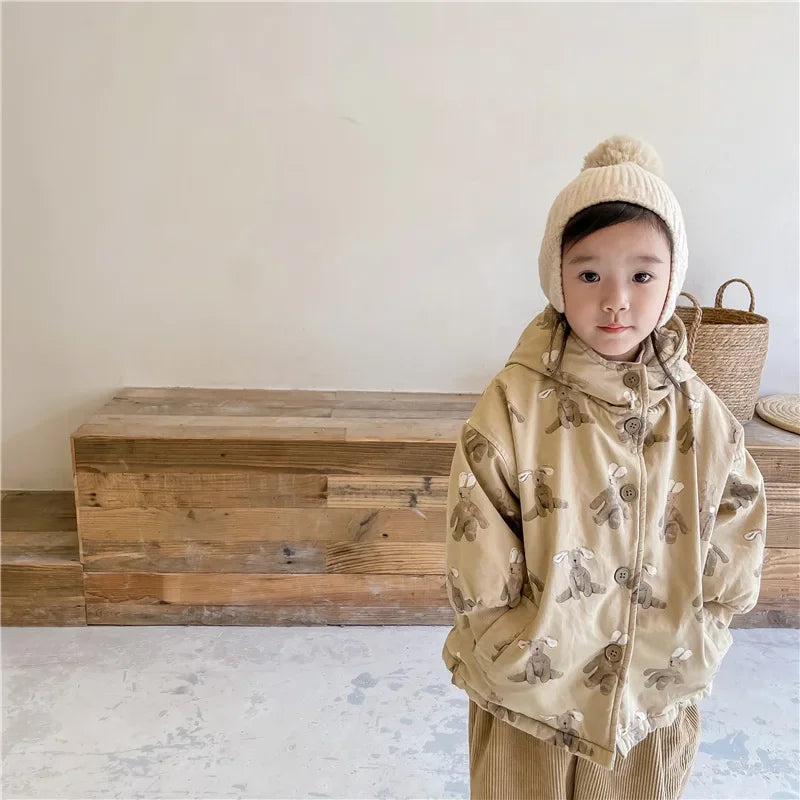 Children From 1 To 7 Years Outerwear Cartoon Kids Thick Padded Coat With Hood Korean Baby Clothing Girl Boy Jacket Warm Winter